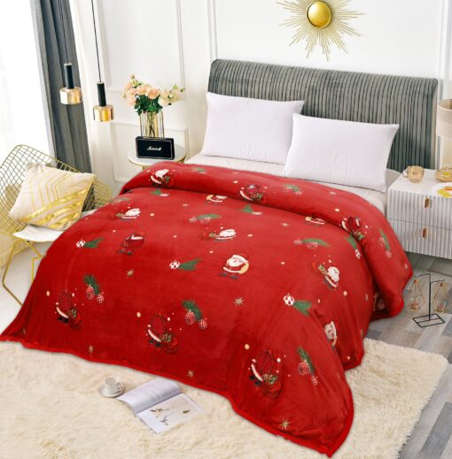 Patura Pufoasa Cocolino, Model de Craciun, Mos Craciun,Globulete,Verde/Rosu, 200×230,JOJO Home