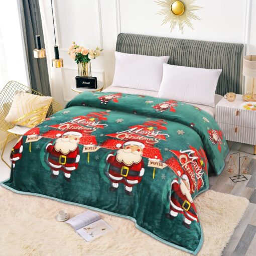 Patura Pufoasa Cocolino, Model de Craciun, Mos Craciun, Verde/Rosu, 200×230,JOJO Home