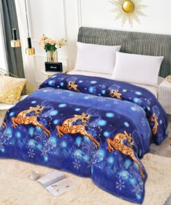 Patura Pufoasa Cocolino, Model de Craciun, Cerbi, Albastru, 200×230,JOJO Home