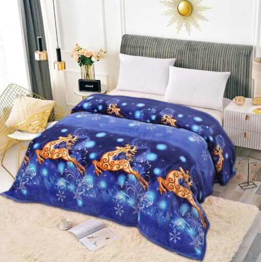 Patura Pufoasa Cocolino, Model de Craciun, Cerbi, Albastru, 200×230,JOJO Home
