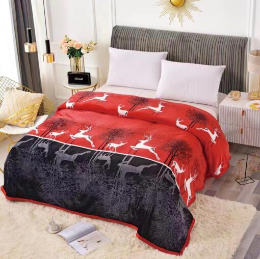 Patura Pufoasa Cocolino, Model de Craciun, Cerbi, Rosu/Negru, 200×230,JOJO Home
