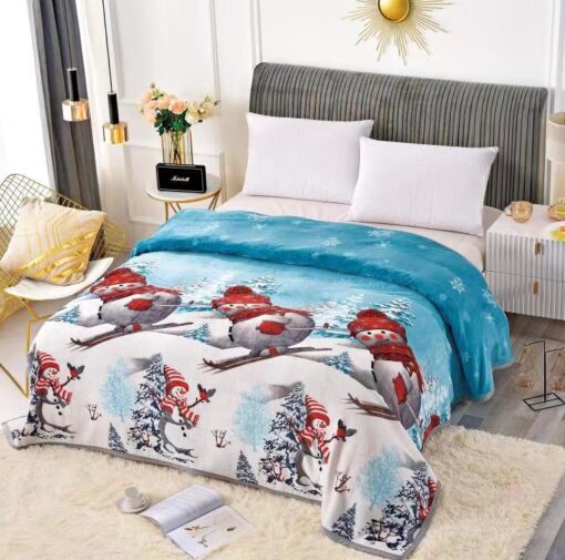 Patura Pufoasa Cocolino, Model de Craciun, Om de Zapada, Bleu/Alb/Rosu, 200×230,JOJO Home