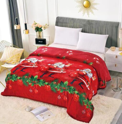 Patura Pufoasa Cocolino, Model de Craciun, Mos Craciun, Rosu/Verde, 200×230,JOJO Home