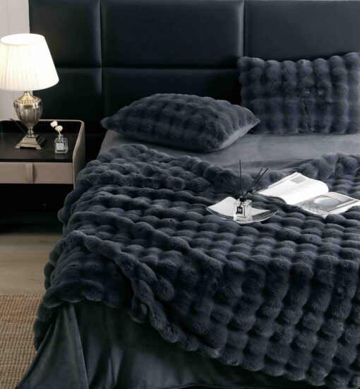 Lenjerie Pat Dublu, Blanita de Iepure, 6 Piese,Gri Antracit, JOJO Home - imagine 2