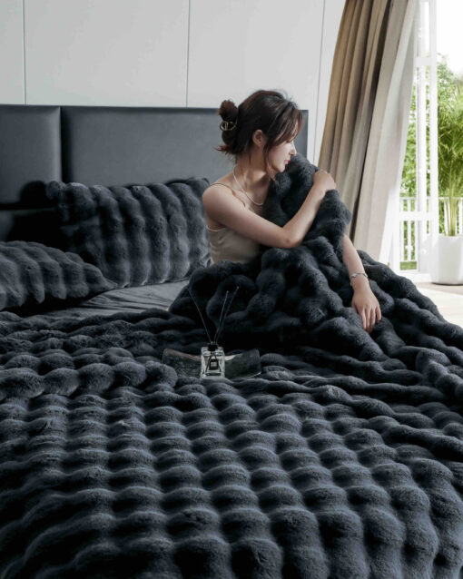 Lenjerie Pat Dublu, Blanita de Iepure, 6 Piese,Gri Antracit, JOJO Home - imagine 5