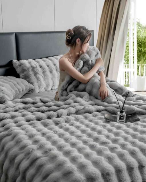 Lenjerie Pat Dublu, Blanita de Iepure, 6 Piese,Gri, JOJO Home - imagine 3