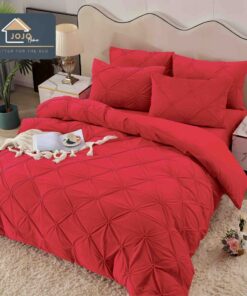 Set Lenjerie de Pat din Catifea, Cu Pliuri, 4 Piese, Pat 2 Persoane,Rosu,JOJO Home