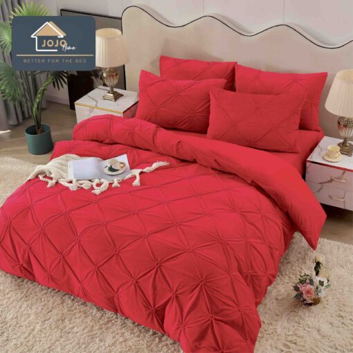 Set Lenjerie de Pat din Catifea, Cu Pliuri, 4 Piese, Pat 2 Persoane,Rosu,JOJO Home