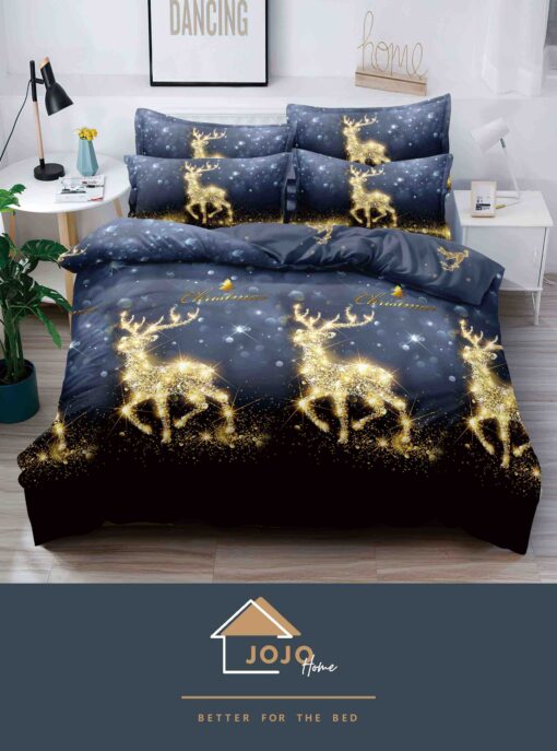 Lenjerie de pat Mos Craciun,6 Piese,Bumbac Finet,Bleumarin,Reni,JOJO Home