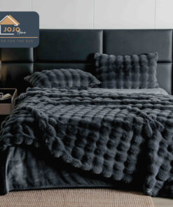 Lenjerie Pat Dublu, Blanita de Iepure, 6 Piese,Gri Antracit, JOJO Home