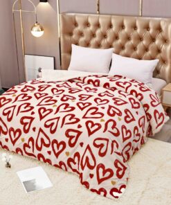 Patura Cocolino cu Blanita, 200×230 cm,Inimioare,Crem-Rosu, ,JOJO Home