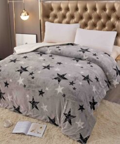 Patura Cocolino cu Blanita, 200×230 cm,Gri-Negru,Stelute,JOJO Home