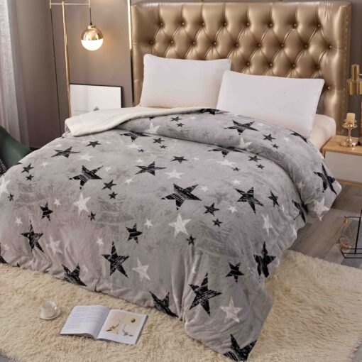 Patura Cocolino cu Blanita, 200×230 cm,Gri-Negru,Stelute,JOJO Home