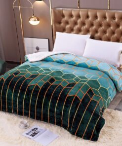 Patura Cocolino cu Blanita, 200×230 cm,Verde-Multicolor, Forme Geometrice,JOJO Home
