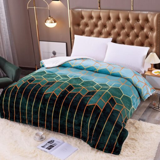 Patura Cocolino cu Blanita, 200×230 cm,Verde-Multicolor, Forme Geometrice,JOJO Home