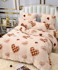Set Lenjerie Pufoasa Cocolino, 6 Piese, Pat 2 Persoane,Crem/Maro,JOJO Home