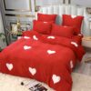 Set Lenjerie Pufoasa Cocolino, 6 Piese, Pat 2 Persoane,Inimioare, Rosu/Alb,JOJO Home
