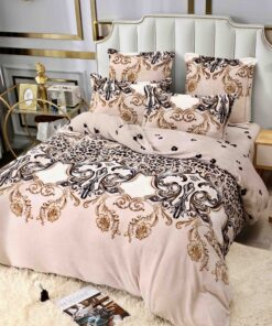 Set Lenjerie Pufoasa Cocolino, 6 Piese, Pat 2 Persoane,Baroque, Bej/Galben/Maro,JOJO Home