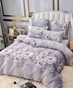 Set Lenjerie Pufoasa Cocolino, 6 Piese, Pat 2 Persoane,Flori, Lila/Alb,JOJO Home
