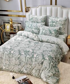 Set Lenjerie Pufoasa Cocolino, 6 Piese, Pat 2 Persoane,Floral, Alb/Verde,JOJO Home