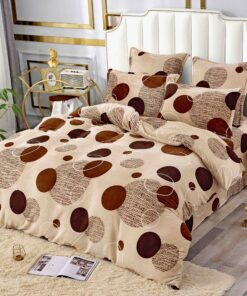 Set Lenjerie Pufoasa Cocolino, 6 Piese, Pat 2 Persoane,Cercuri, Bej/Maro,JOJO Home