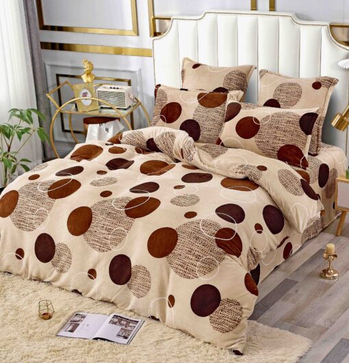 Set Lenjerie Pufoasa Cocolino, 6 Piese, Pat 2 Persoane,Cercuri, Bej/Maro,JOJO Home