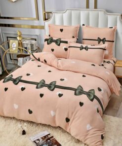 Set Lenjerie Pufoasa Cocolino, 6 Piese, Pat 2 Persoane,Fundite, Roz/Negru,JOJO Home