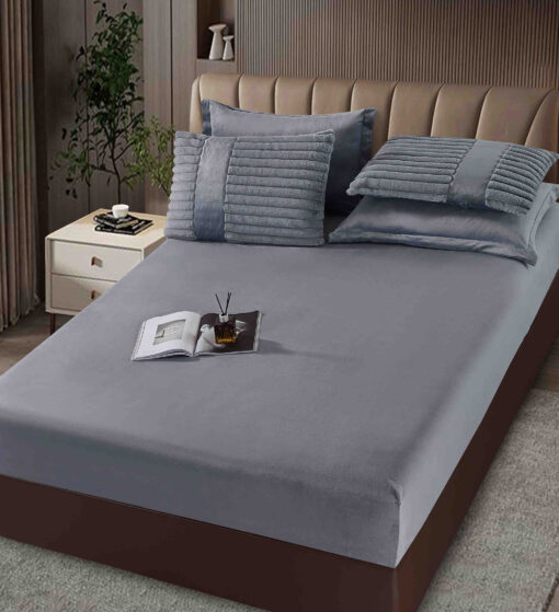 Lenjerie de pat cu Pilota Inclusa , Cearceaf cu Elastic, 6 Piese, Blană de Iepure Artificială, JOJO Home - imagine 4