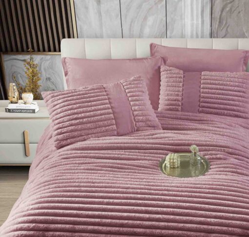 Lenjerie de pat cu Pilota Inclusa , Cearceaf cu Elastic, 6 Piese, Blană de Iepure Artificială, JOJO Home - imagine 2