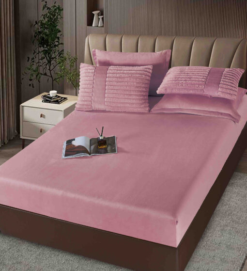 Lenjerie de pat cu Pilota Inclusa , Cearceaf cu Elastic, 6 Piese, Blană de Iepure Artificială, JOJO Home - imagine 4