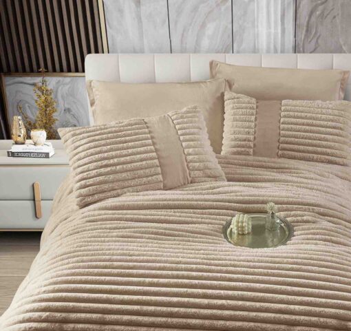 Lenjerie de pat cu Pilota Inclusa , Cearceaf cu Elastic, 6 Piese, Blană de Iepure Artificială, JOJO Home - imagine 2