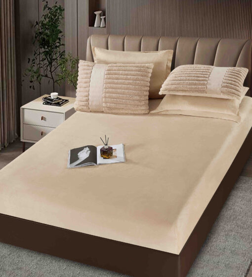 Lenjerie de pat cu Pilota Inclusa , Cearceaf cu Elastic, 6 Piese, Blană de Iepure Artificială, JOJO Home - imagine 4