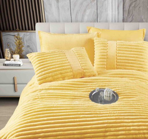 Lenjerie de pat cu Pilota Inclusa , Cearceaf cu Elastic, 6 Piese, Blană de Iepure Artificială, JOJO Home - imagine 2