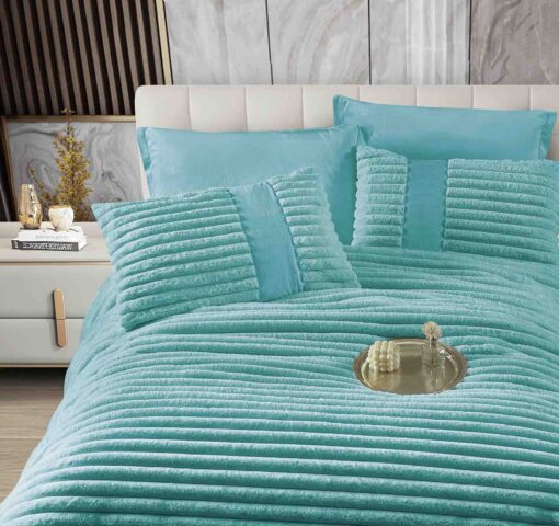 Lenjerie de pat cu Pilota Inclusa , Cearceaf cu Elastic, 6 Piese, Blană de Iepure Artificială, JOJO Home - imagine 2