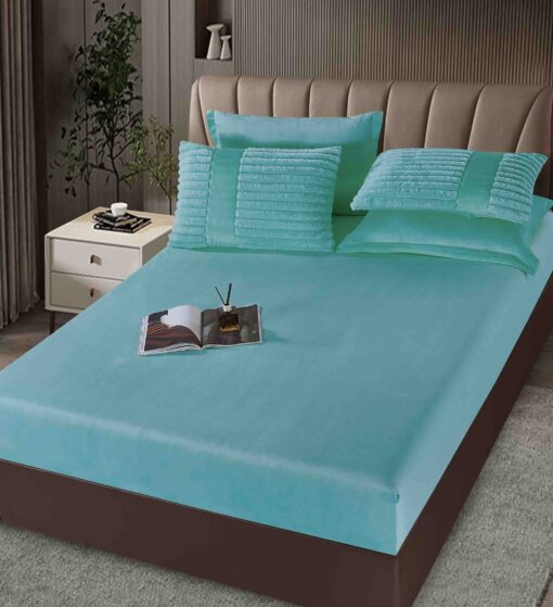 Lenjerie de pat cu Pilota Inclusa , Cearceaf cu Elastic, 6 Piese, Blană de Iepure Artificială, JOJO Home - imagine 4