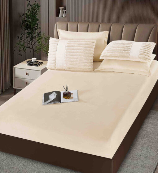 Lenjerie de pat cu Pilota Inclusa , Cearceaf cu Elastic, 6 Piese, Blană de Iepure Artificială, JOJO Home - imagine 4