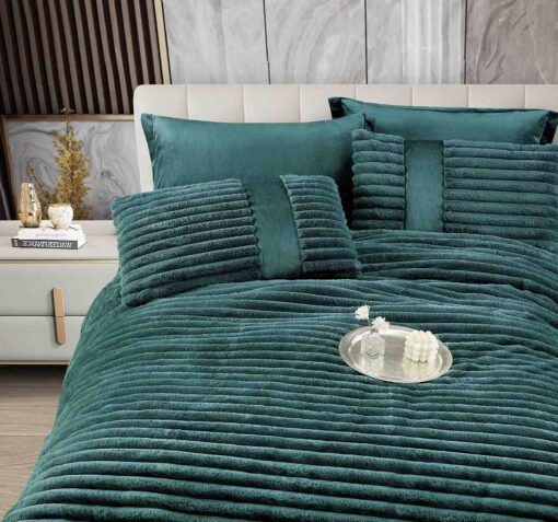 Lenjerie de pat cu Pilota Inclusa , Cearceaf cu Elastic, 6 Piese, Blană de Iepure Artificială, JOJO Home - imagine 2