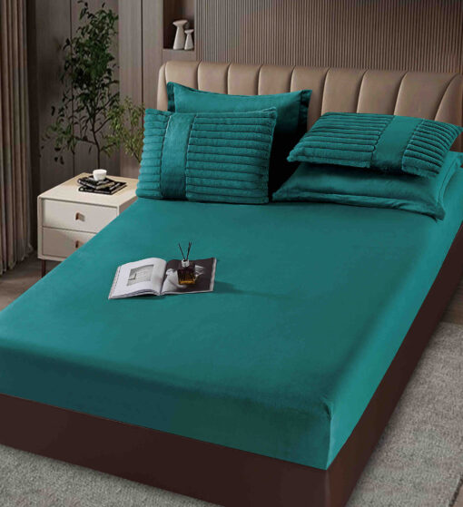 Lenjerie de pat cu Pilota Inclusa , Cearceaf cu Elastic, 6 Piese, Blană de Iepure Artificială, JOJO Home - imagine 4