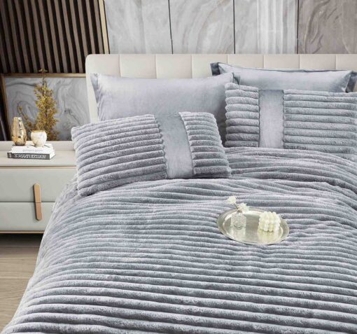 Lenjerie de pat cu Pilota Inclusa , Cearceaf cu Elastic, 6 Piese, Blană de Iepure Artificială, JOJO Home - imagine 2