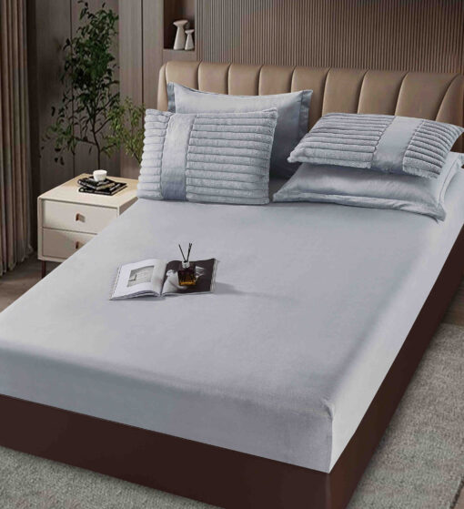 Lenjerie de pat cu Pilota Inclusa , Cearceaf cu Elastic, 6 Piese, Blană de Iepure Artificială, JOJO Home - imagine 4