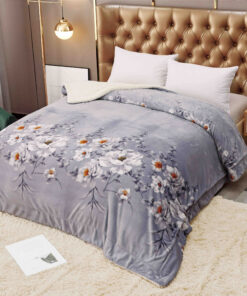Patura Cocolino cu Blanita, 200×230 cm,Flori,Gri,JOJO Home