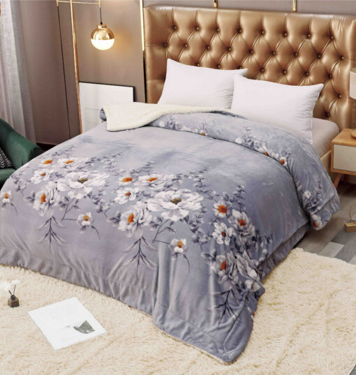 Patura Cocolino cu Blanita, 200×230 cm,Flori,Gri,JOJO Home