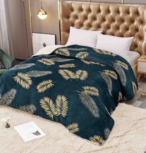 Patura Cocolino cu Blanita, 200×230 cm,Pene,Verde/Galben,JOJO Home