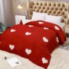 Patura Cocolino cu Blanita, 200×230 cm,Inimioare, Rosu/Alb ,JOJO Home