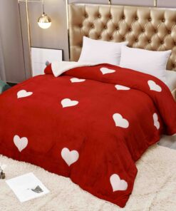 Patura Cocolino cu Blanita, 200×230 cm,Inimioare, Rosu/Alb ,JOJO Home