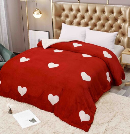 Patura Cocolino cu Blanita, 200×230 cm,Inimioare, Rosu/Alb ,JOJO Home