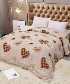 Patura Cocolino cu Blanita, 200×230 cm,Inimioare, Crem/Maro,JOJO Home