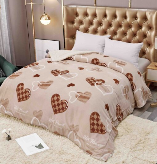Patura Cocolino cu Blanita, 200×230 cm,Inimioare, Crem/Maro,JOJO Home