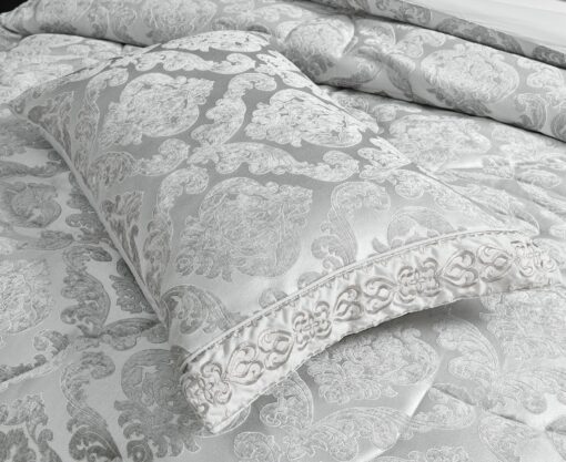 Set Lenjerie Jacquard cu Elastic + Pilota + Perna Tip Puisor, Pat 2 Persoane, 7 Piese, Gri,JOJO Home - imagine 2
