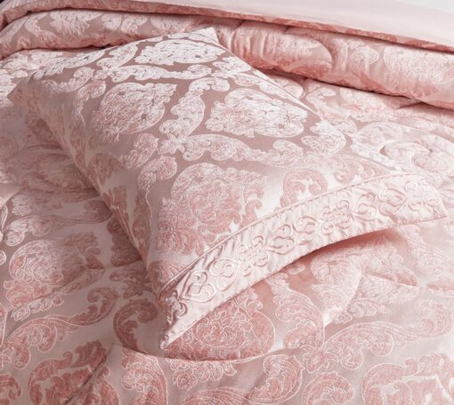 Set Lenjerie Jacquard + Pilota + Perna Tip Puisor, Pat 2 Persoane, 7 Piese, Roz,JOJO Home - imagine 3